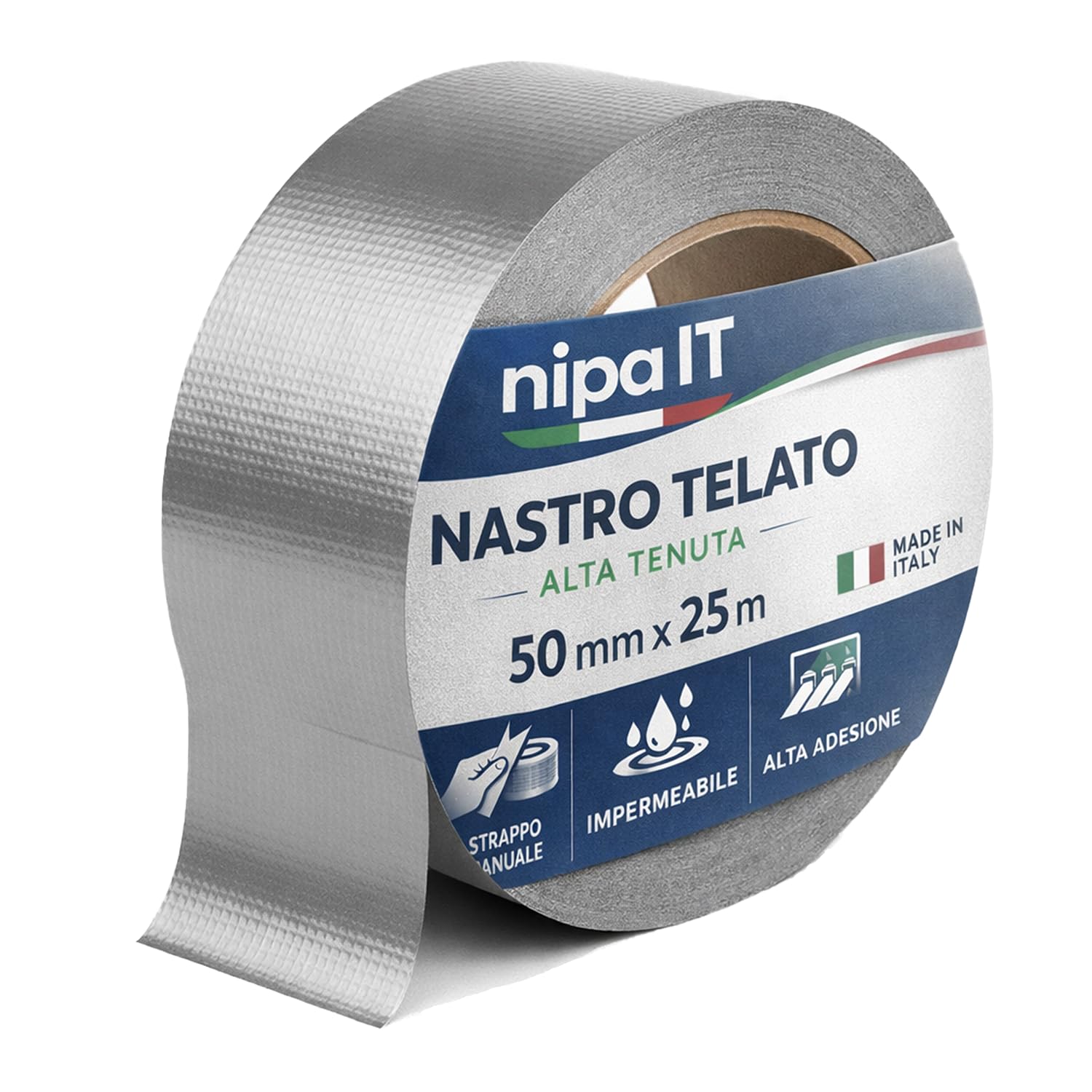 NIPA IT | Nastro Americano Telato, 50mm x 25 metri, Nastro Telato Grigio per Uso Interno/Esterno, Made In Italy