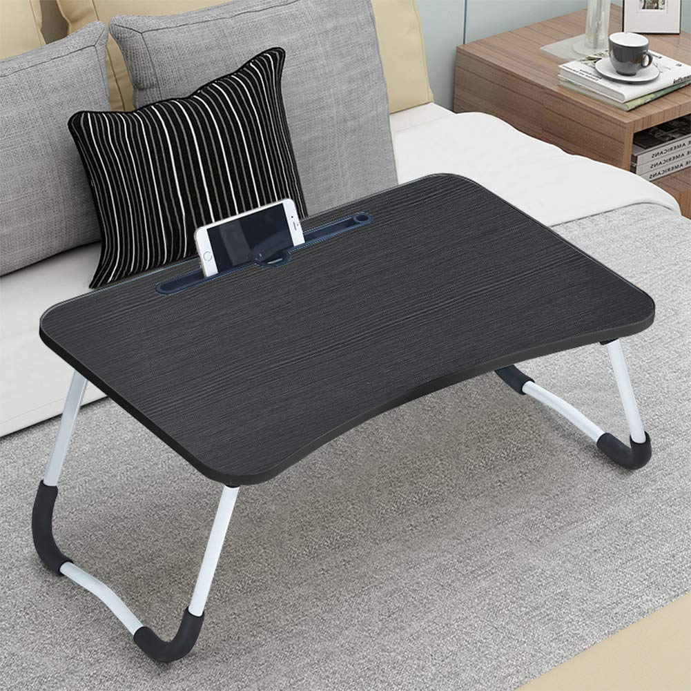 TUKAILAI Foldable Laptop Desk Dorm Portable Laptop Bed Table with Foldable Legs and Phone Slots Reading Holder for Eating Breakfast Reading Studying on Bed Couch Sofa Computer Bed Tray Black