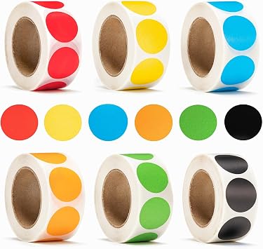 3000PCS Round Color Coding Circle Dote Lables, 6 Color Style Colorful Coding Label Sticker for Office, Classroom, Toddlers6 Rolls,500 Labels/Roll