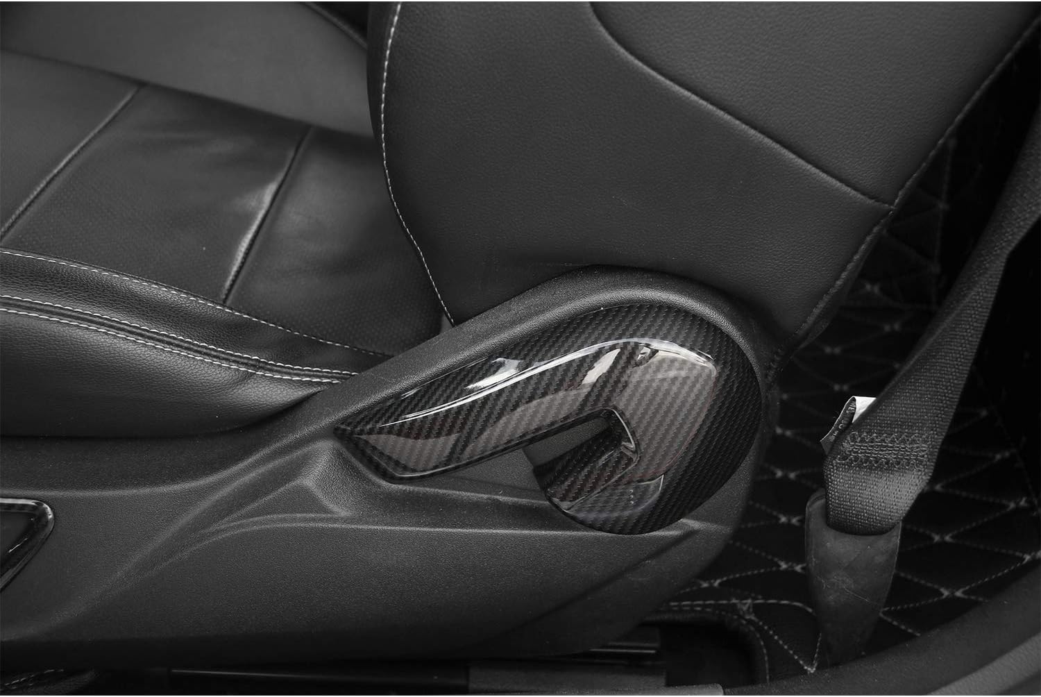 Car Interior Seat Adjust Backrest Handle Button Switch Frame Cover Trim for Ford Mustang 2015 2016 2017 (Carbon Fiber Grain)