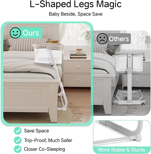 Miniatura 6 de Cowiewie Moisés para dormir de noche, moisés para bebé, lugar más alto en la cama, cuna de bebé con ajuste de 5 posiciones, cuna de malla