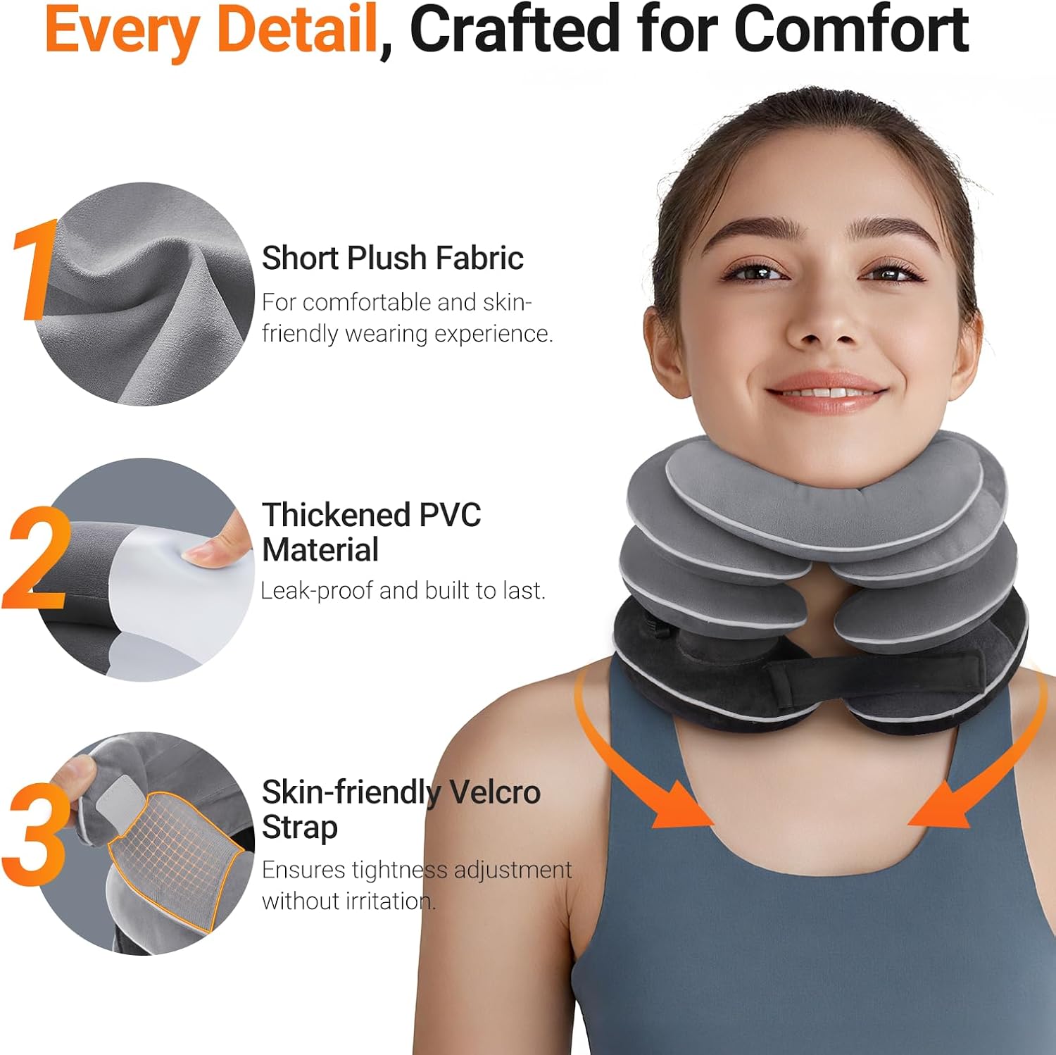 Built-in Inflatable Neck Stretcher with High-Front & Low-Back for Effective Traction, Neck Decompression Devices with 3-Layer Chambers in Varied Sizes, Cervical Traction Device for Home Use - Image 5