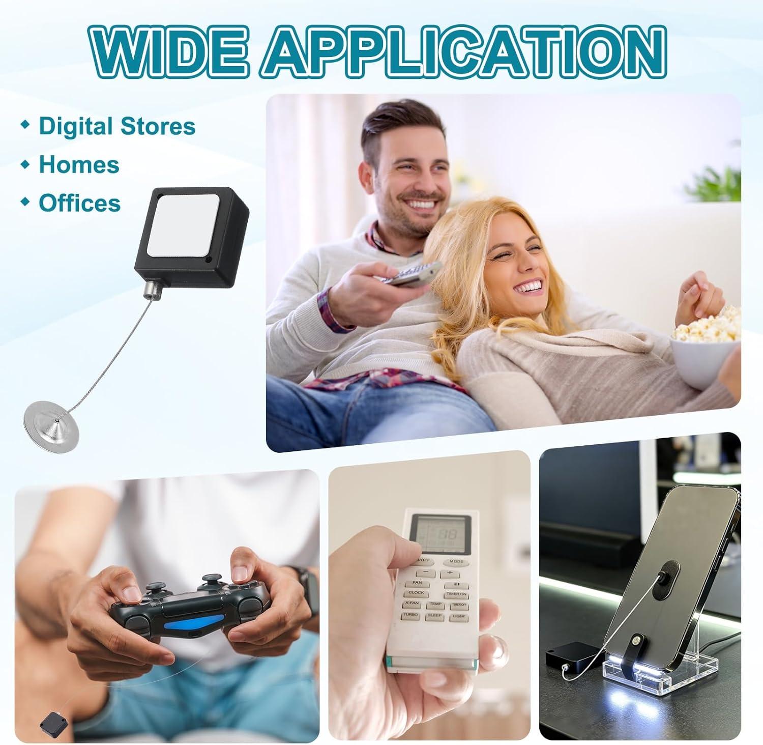 PATIKIL Retractable Remote Control Cable Tether (3.3ft / 1M, Black)(6 Set) Square Remote Control Security Lanyard Lock Adjustable Locking Leash with Round Iron Cap, Suit for - TVs/Tablets