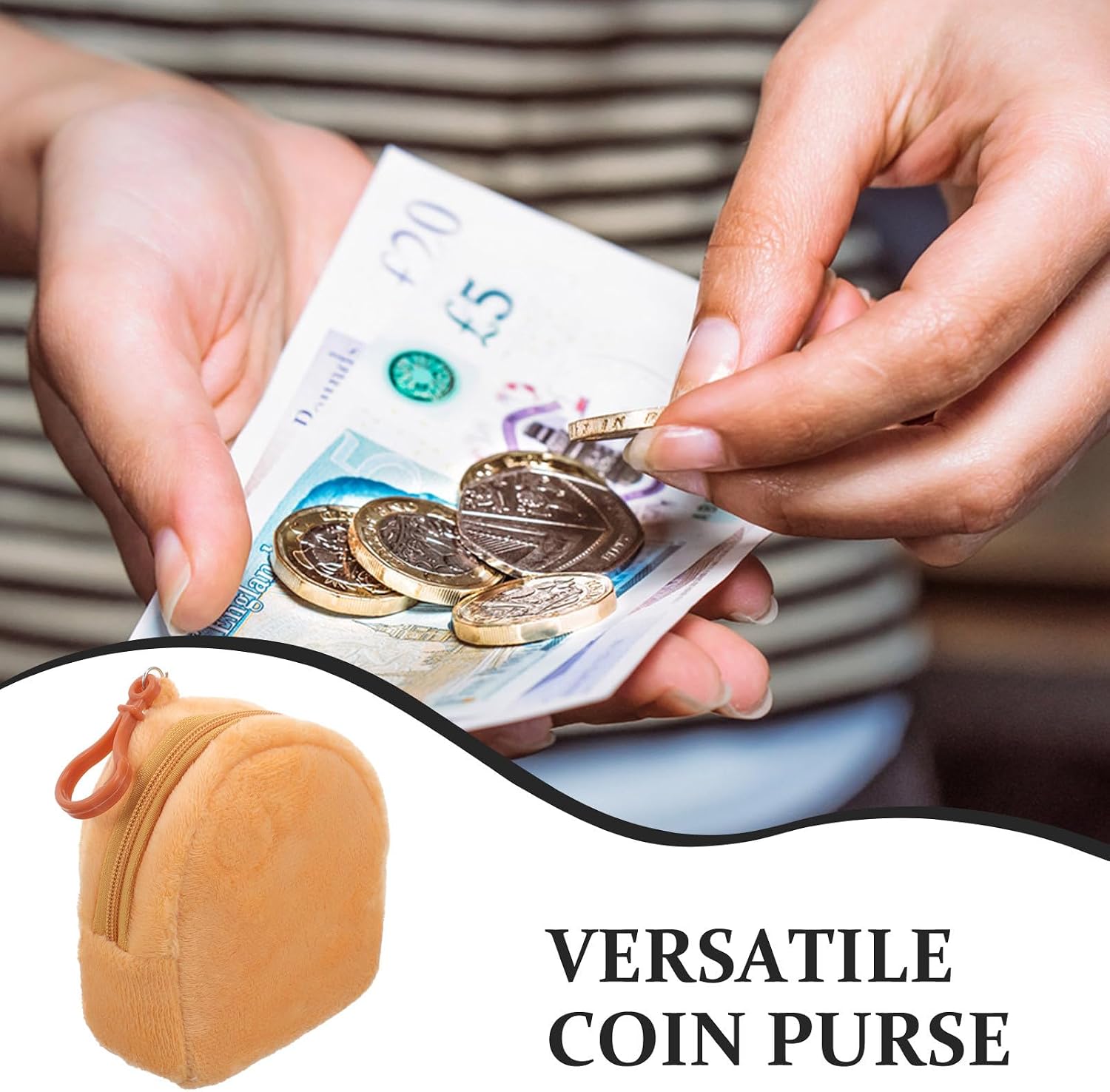 HANABASS Candy Color Plush Coin Purse Keychain for Small Backpack Pouch Brown Soft Plush Wallet Organizer for Travel Accessory