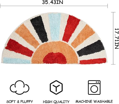 Miniatura 2 de Tapetes de baño bohemios, antideslizantes, de medio círculo, suaves y esponjosos, tapetes de baño retro para baño, decoración bohemia del hogar,