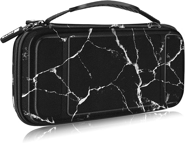 Fintie etui do Nintendo Switch/Switch model OLED - odporna na wstrząsy torba do przechowywania z zamkiem błyskawicznym, torba podróżna na konsolę z 10 miejscami na karty do gry, marmurowa czerń