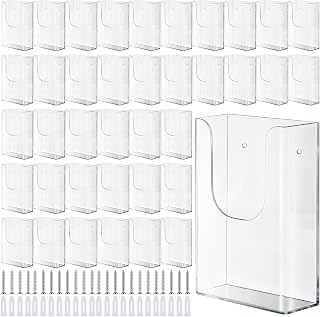 Blulu 40피스 10.2 x 15.2cm(4 x 6인치) 아크릴 브로셔 홀더 벽 마운트, 투명 플라이어 홀더 랙, 잡지, 소책자, 카드, 책갈피 디스플레이, 홈 오피스 교회 용품용 못이 있는 플라스틱 팜플렛 스탠드