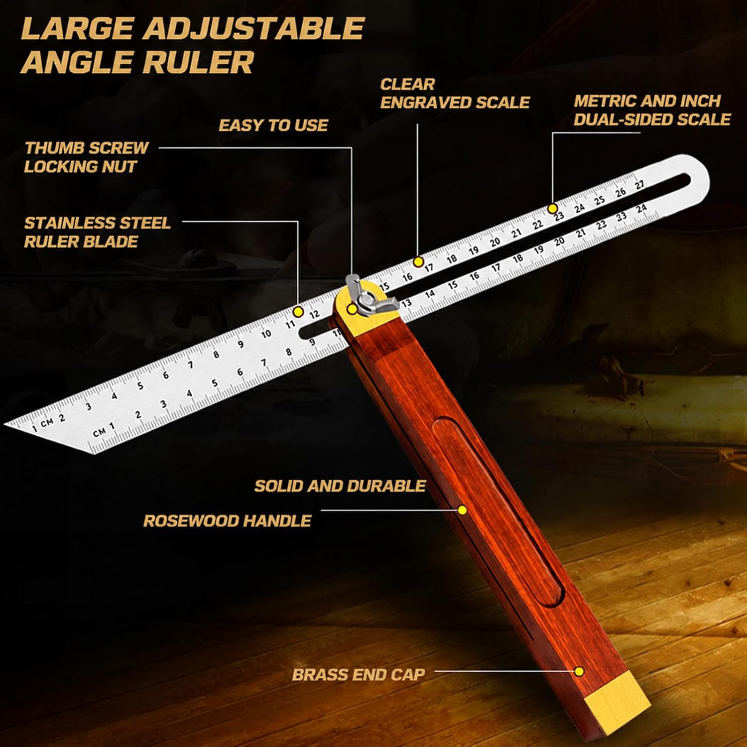 SagaSave Adjustable Carpentry Square Bevel Gauge Angle Finder Blade Ruler Bevel Sliding T-Bevel with Handle for Craftsman Builder Carpenter Architect Engineer (10.62 Inch)