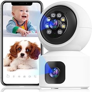 2K 4MP Indoor Security Camera , Dual Lens Security Camera for Pet/Baby Monitor, WiFi Dog Camera with 2-Way Audio, Motion Tracking, Siren, Works with Alexa/Google Assistant (2023 Newest Version)