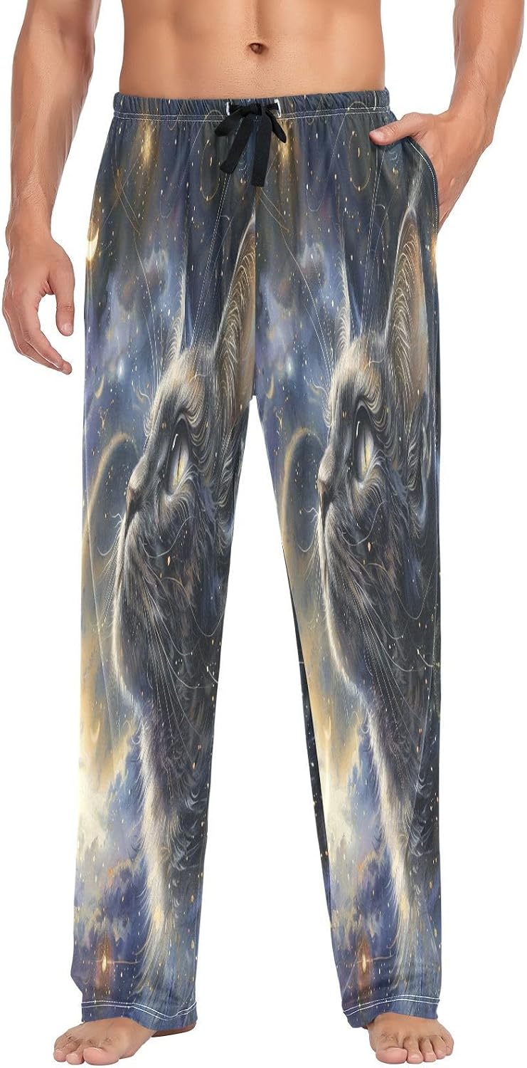ALAZA Cat Kitten Starry Sky Galaxy Men's Pajama Pants Men Cotton Pajama Bottoms with Pockets, S