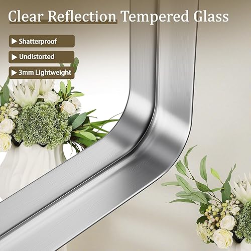 Miniatura 2 de Espejo de baño de 30 x 48 pulgadas, hermoso espejo de pared de marco profundo, moderno espejo de tocador de baño de esquina redonda para dormitorio,