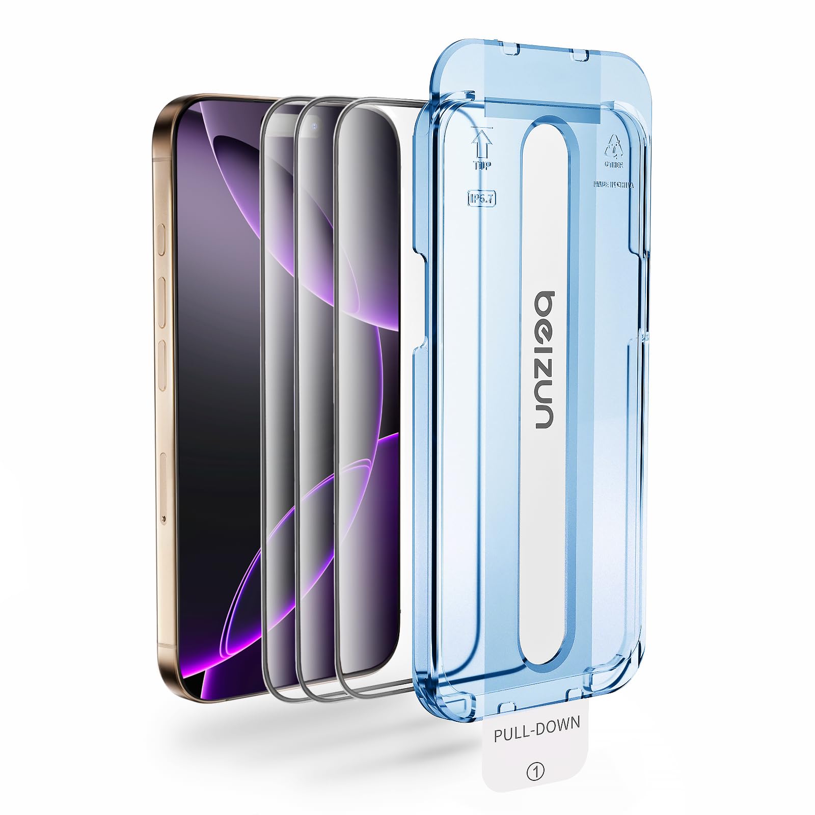 Beizun for iPhone 15 Pro Max Screen Protector 3-Pack, 9H Military Tempered Glass, Easy Installation, Full Coverage Case Friendly, Bubble-Free &amp; Anti-Fingerprint