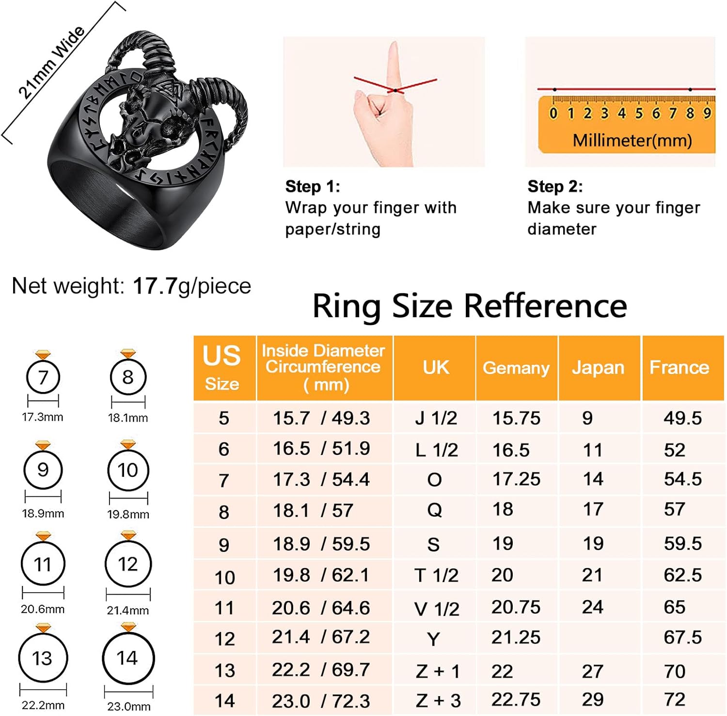 Miniatura 6 de U7 Mens Rings, Size 7-14, Stainless Steel18K GoldBlack Color, Personalized Signet Ring, Goat Head Ring, Satanic Ring, Blade Razor Rings