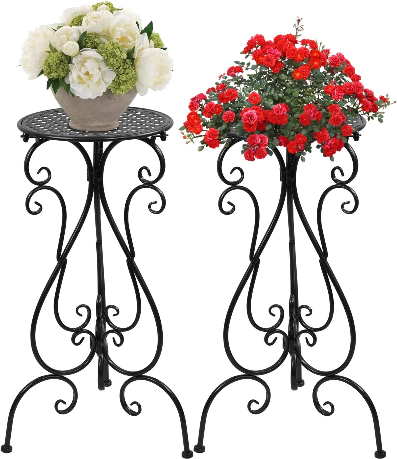 NAKUPE Metal Plant Stands Indoor Outdoor, Heavy Duty Flower Pot stand 22.5 inch Tall, Planter Pedestal Holder Rack for Patio Garden Porch Corner House Deck, 2 Pack(Black)