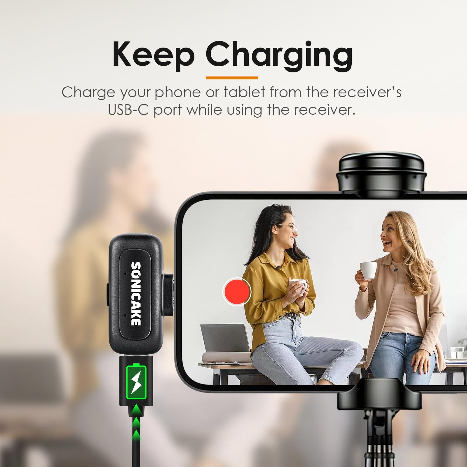 SONICAKE Mini Micrófono Inalámbrico Solapa 2,4GHz Transmisión Señal | Triple Nivel Reducción Ruido, Emparejamiento Automático,Compatible con Iphone/Android/Ipad/PC,para Youtube,Vlogs,Directos
