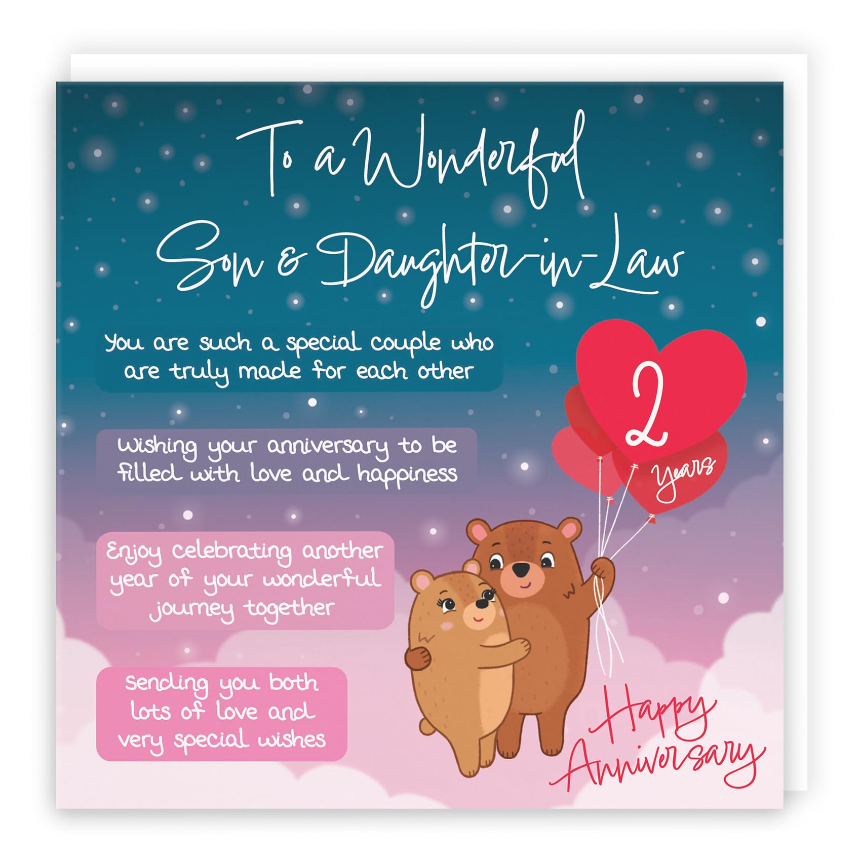 Hunts England, Son And Daughter In Law 2nd Anniversary Card, Starry Night, Cute Bears