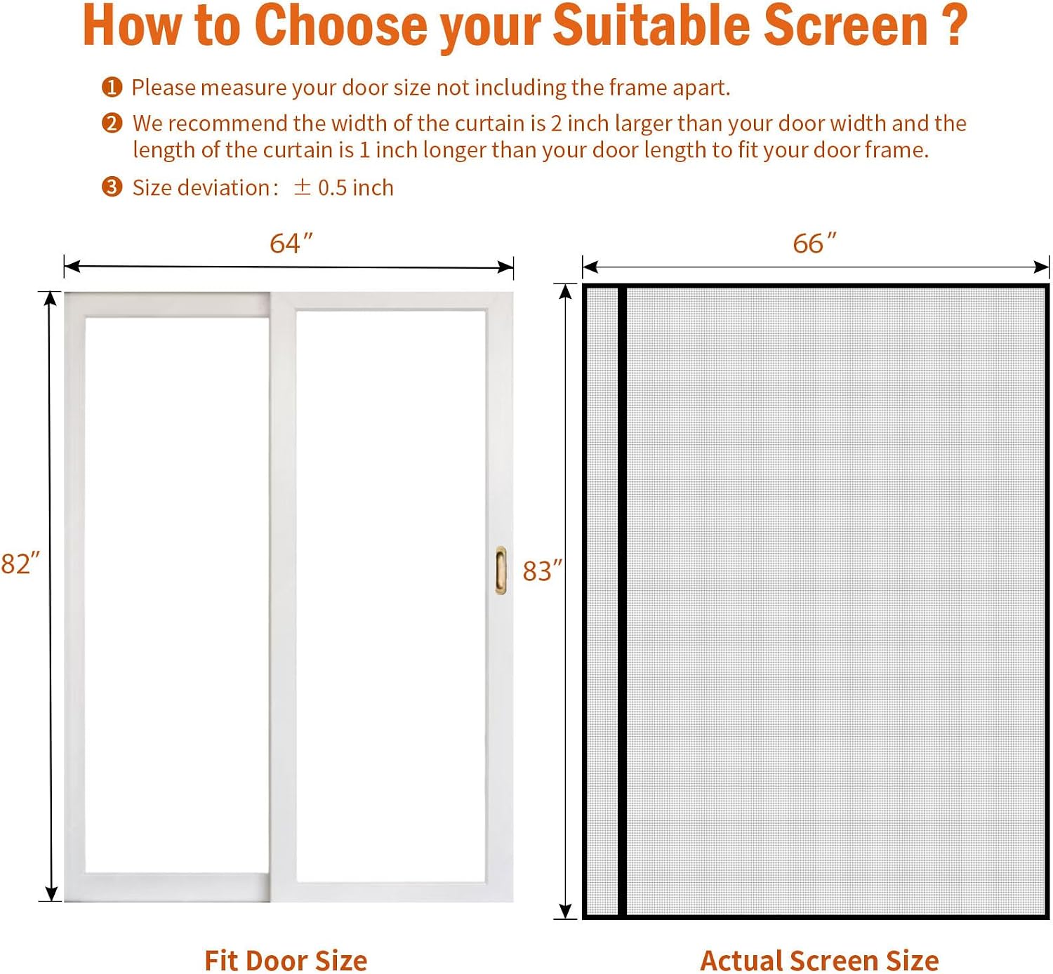 magnetic screen door fits door size 64" x 82", screen size 66" x 83", reversible left right side opening,top middle anti-tearing mesh net curtain with magnet,black 64" x 82" black