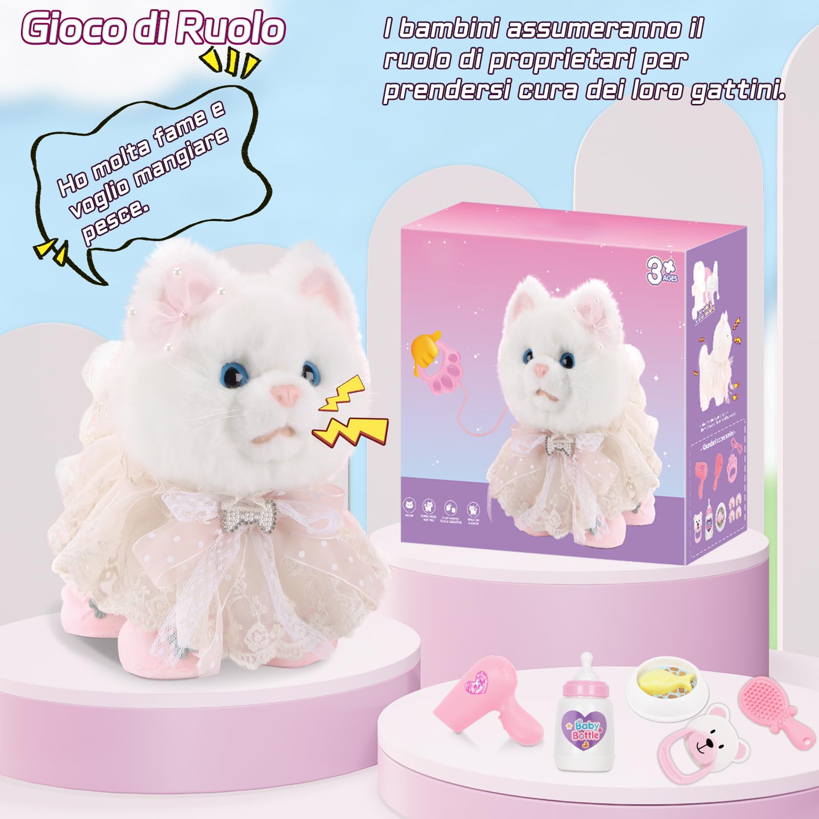 Gatto Peluche Interattivo Che Cammina – Scodinzola, Canta E Si Illumina, Regalo Perfetto Per Bambini E Amanti Degli Animali