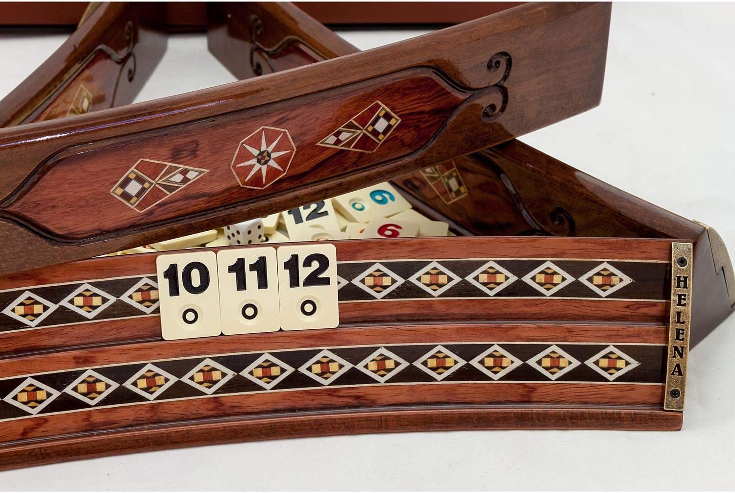 Wooden Mosaic Inlaid Oval Rummy Game Set - Wooden Rummy Cube Rose veneered