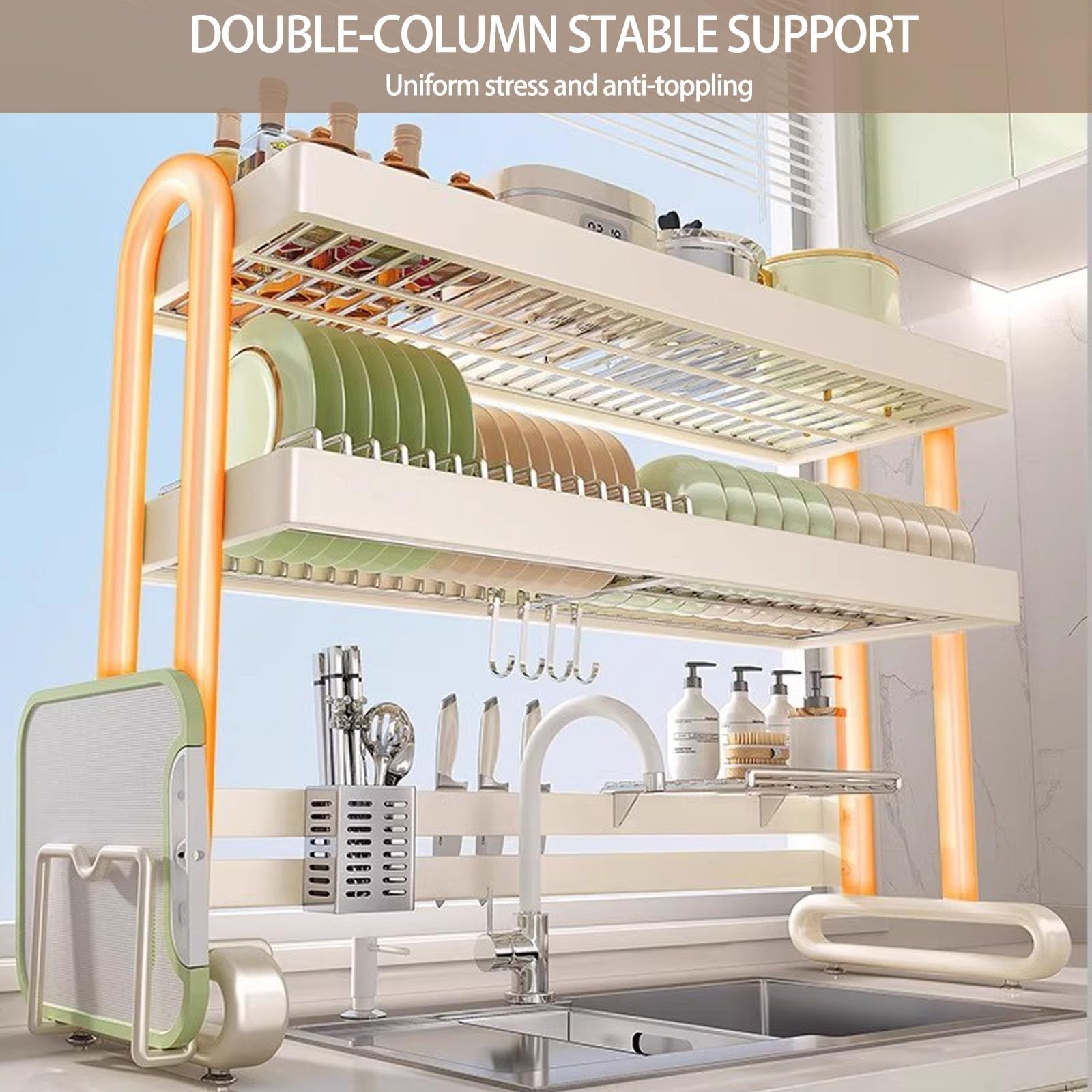 Abtropfgestell Über der Spüle Großer,1 oder 2 Ebenen, Edelstahl-Geschirrtrockner über der Spüle,Küchenarbeitsplatte,multifunktionale Küchenorganizer(Single Layer,75cm)