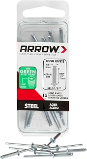 Arrow RLS1/8 Long Steel 1/8-Inch Pop Rivets for Metal, Fabric, Leather, and Auto Repair, 15-Pack