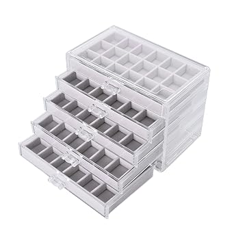 AKAZA 5-Tier 90 Grid Rock Collection Box Crystal Mineral Display Organizer