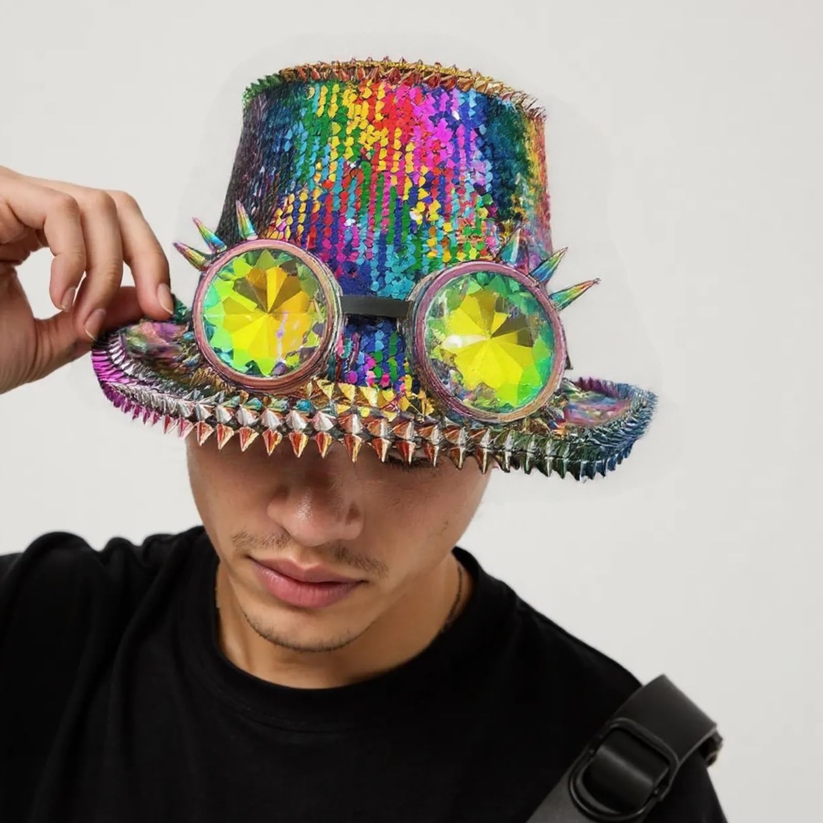 Chapeau de capitaine à paillettes scintillantes avec lunettes pour festival de musique, bal masqué, fête, accessoires de jeu de rôle