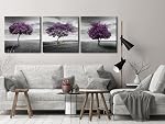 Pyradecor 3 Panels Purple Trees Large Modern Gallery Wrapped Landscape Artwork Giclee Canvas Prints Fall Forest Pictures Paintings on Canvas Wall Art for Living Room Bedroom Home Office Decor