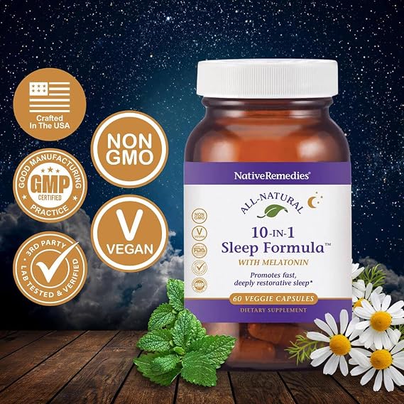 Native Remedies 10-in-1 Sleep Formula - Melatonin Sleep Aid - 60 Capsules
