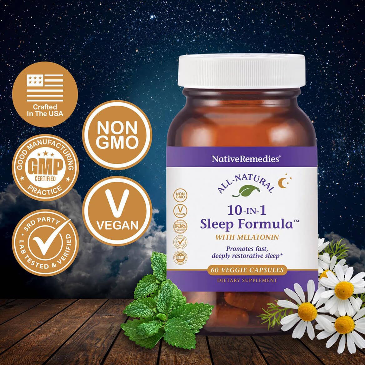 Native Remedies 10-in-1 Sleep Formula - Melatonin Sleep Aid - 60 Capsules — Amazon image 2