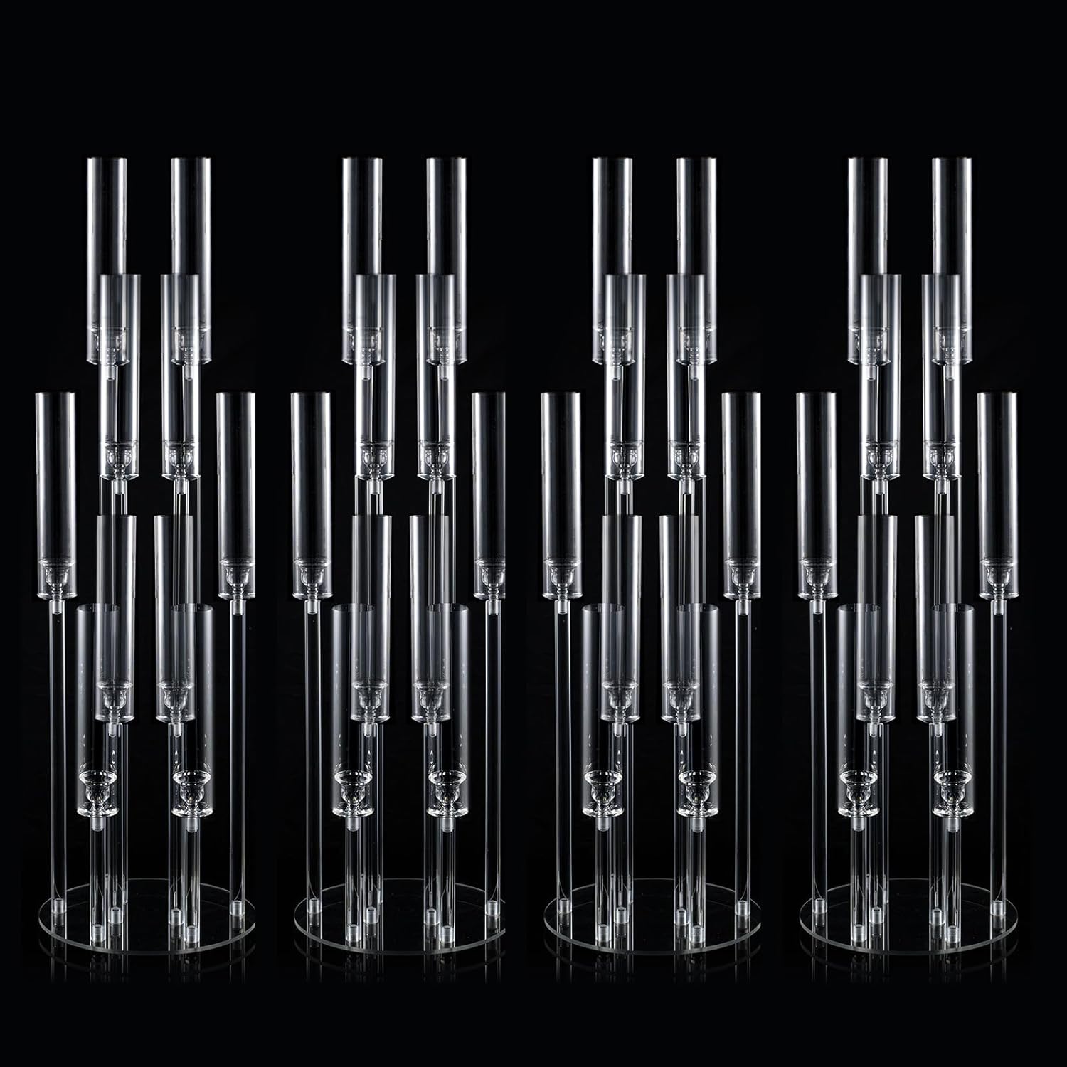 VINCIGANT 4 Sets 10 Arms Acrylic Candelabra Wedding Centerpiece,3.37Inches Floor Acrylic Clear Candlesticks Holder with Acrylic Shade for Baby Shower Event Dinner Party Decoration(Fit 0.8Led Candles) 37.7"Tall 4