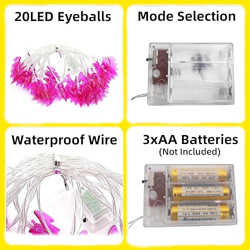 Miniatura 6 de KITCHSTAR Guirnalda de luces de Halloween a pilas de 9.8 pies, 20 luces LED 3D de murciélagos de Halloween, 2 modos de luz, luces de decoración de