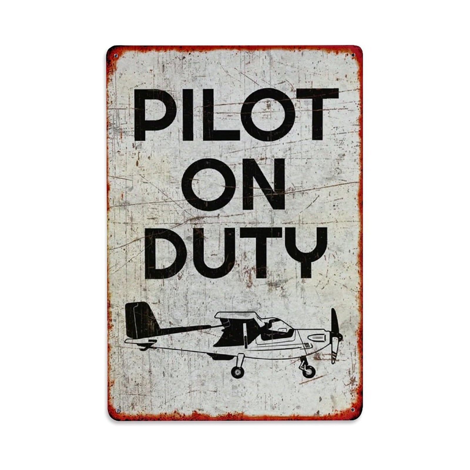 Jdfenggu Vintage Pilot On Duty Plane Sign Retro Metal Tin Sign, Decor Art Poster For Bar, Home, Man Cave, Kitchen, Laundry Room Gift 8X12inch
