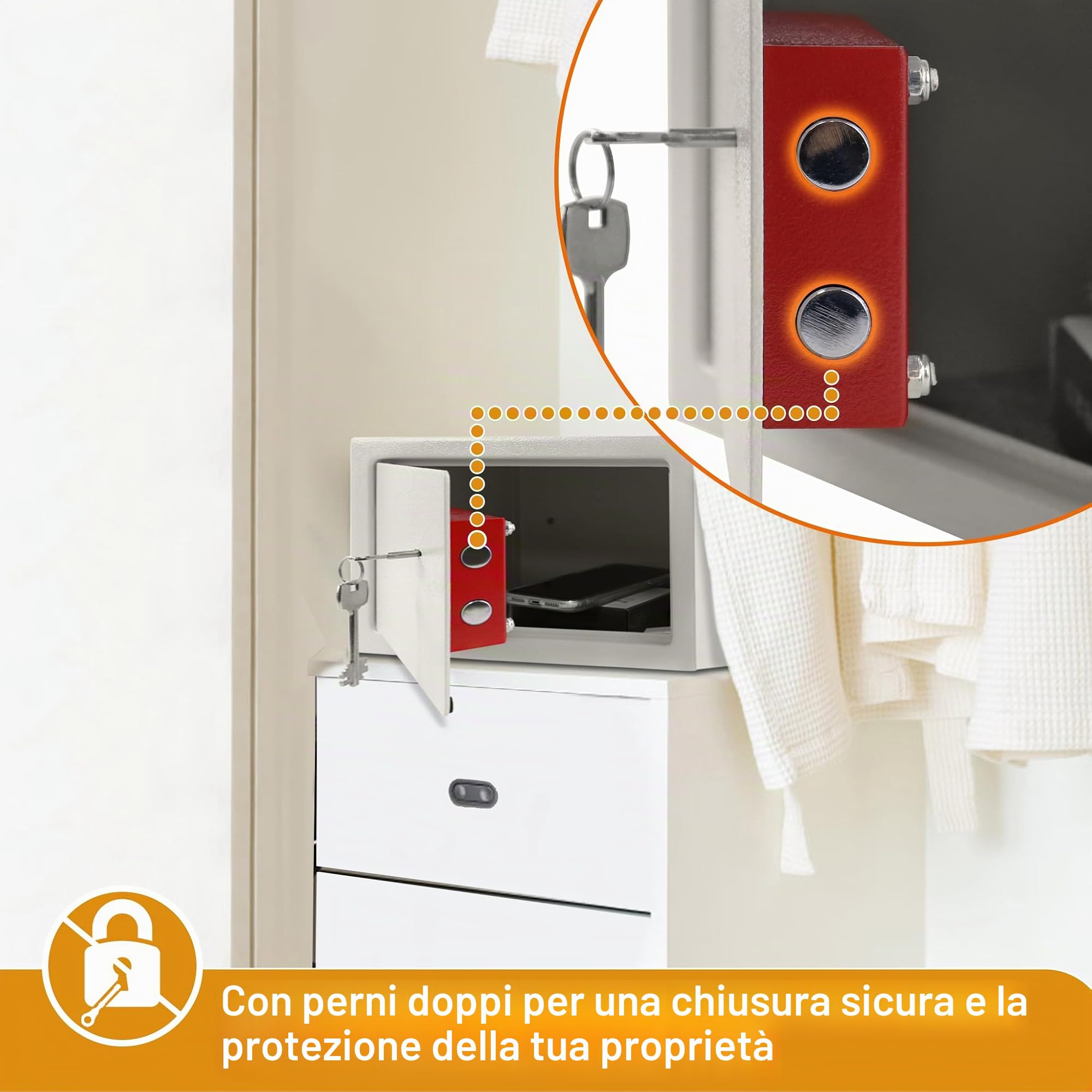 LZQ Cassaforte per mobili con serratura a doppia barba, serratura a chiave, da parete, armadietto per banconote, 2 chiavi, 31 x 20 x 20 cm