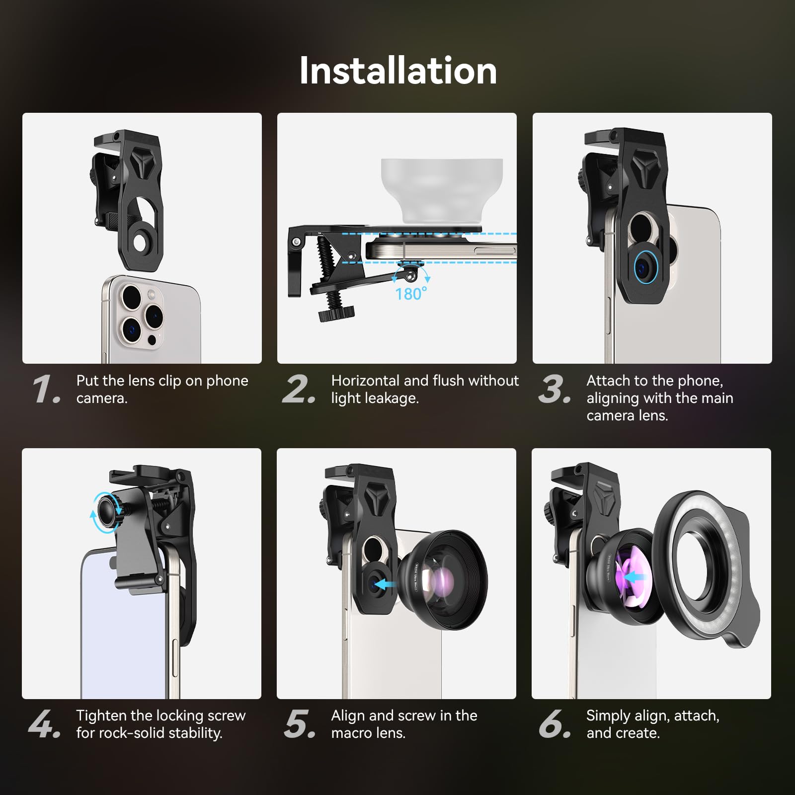 HB100 Ultra obiektyw makro z 45 trybami rozjaśniania, przysłona F1.05 – obiektyw makro HD z uniwersalnym klipsem – obiektyw do telefonu komórkowego do iPhone'a, Samsunga i Pixel, smartfonów z systemem