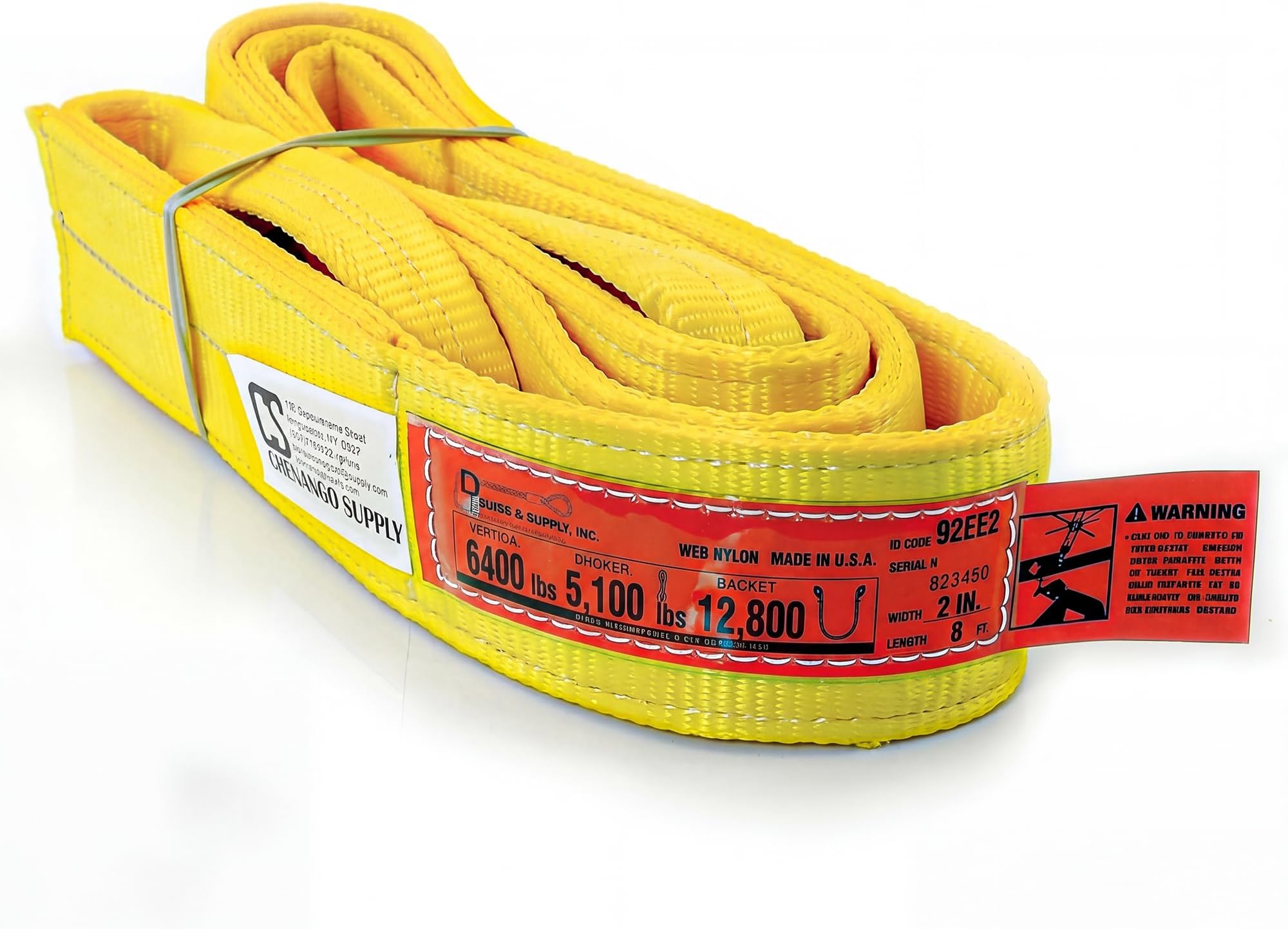 DD Sling (USA Made). 2" wide X (4' to 20' lengths) in Listing! 2 Ply Twisted Eye, Nylon Lifting Slings, Eye & Eye, Heavy Duty (900 webbing), 6,400 lbs Vertical, 5,100 Choker, 12,800 Basket Load Capacity (2inX8ft)