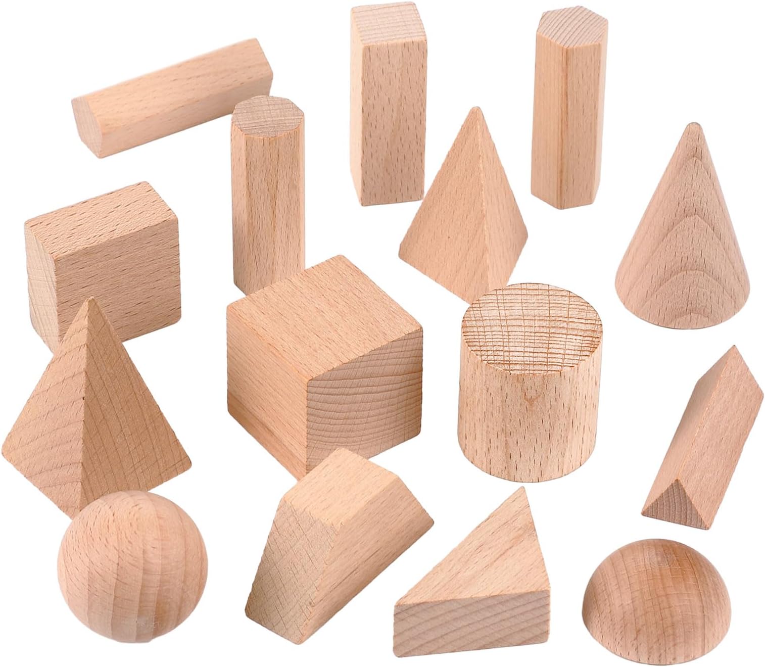 - 15 Pcs 3D Shapes Geometric Solids Wooden Shapes Large Size Burlywood Color Geometric Blocks Set Montessori Learning Pattern Blocks Solid for Preschool Classroom Elementary Home School Supplies