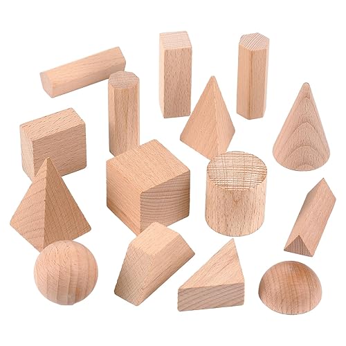 Syhood 15 Pcs 3D Shapes Geometric Solids Wooden Shapes Large
