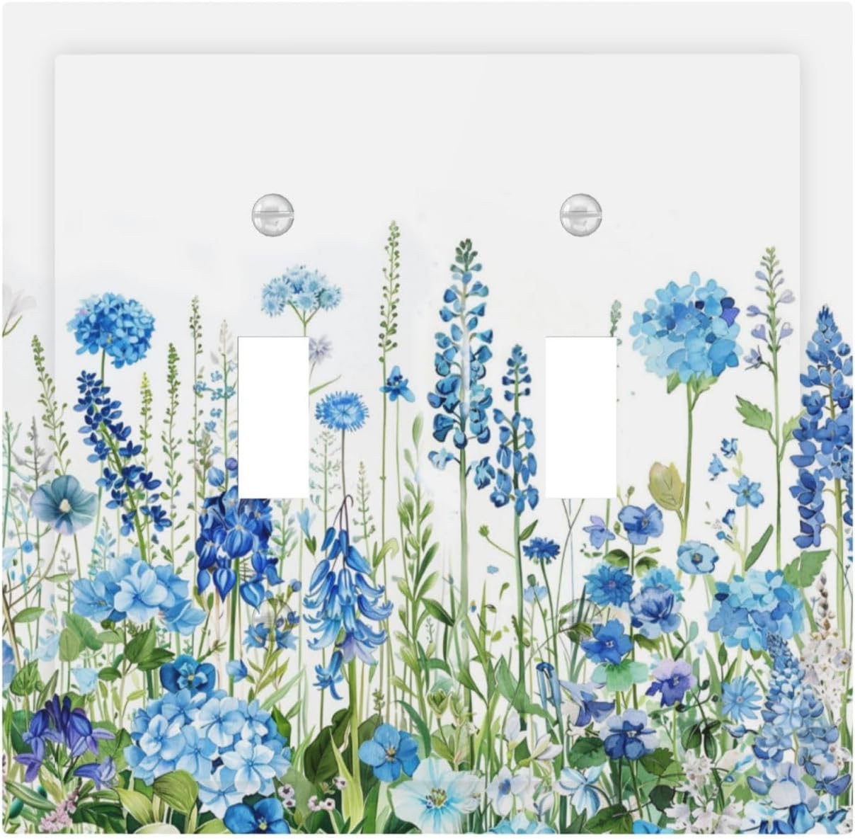 Blue Watercolor Flower Plant Wildflower Floral Decorative Switch Plates 2 Gang Double Toggle Outlet Light Switch Cover Wall Plate Electrical Faceplate for Bedroom Living Room Decor