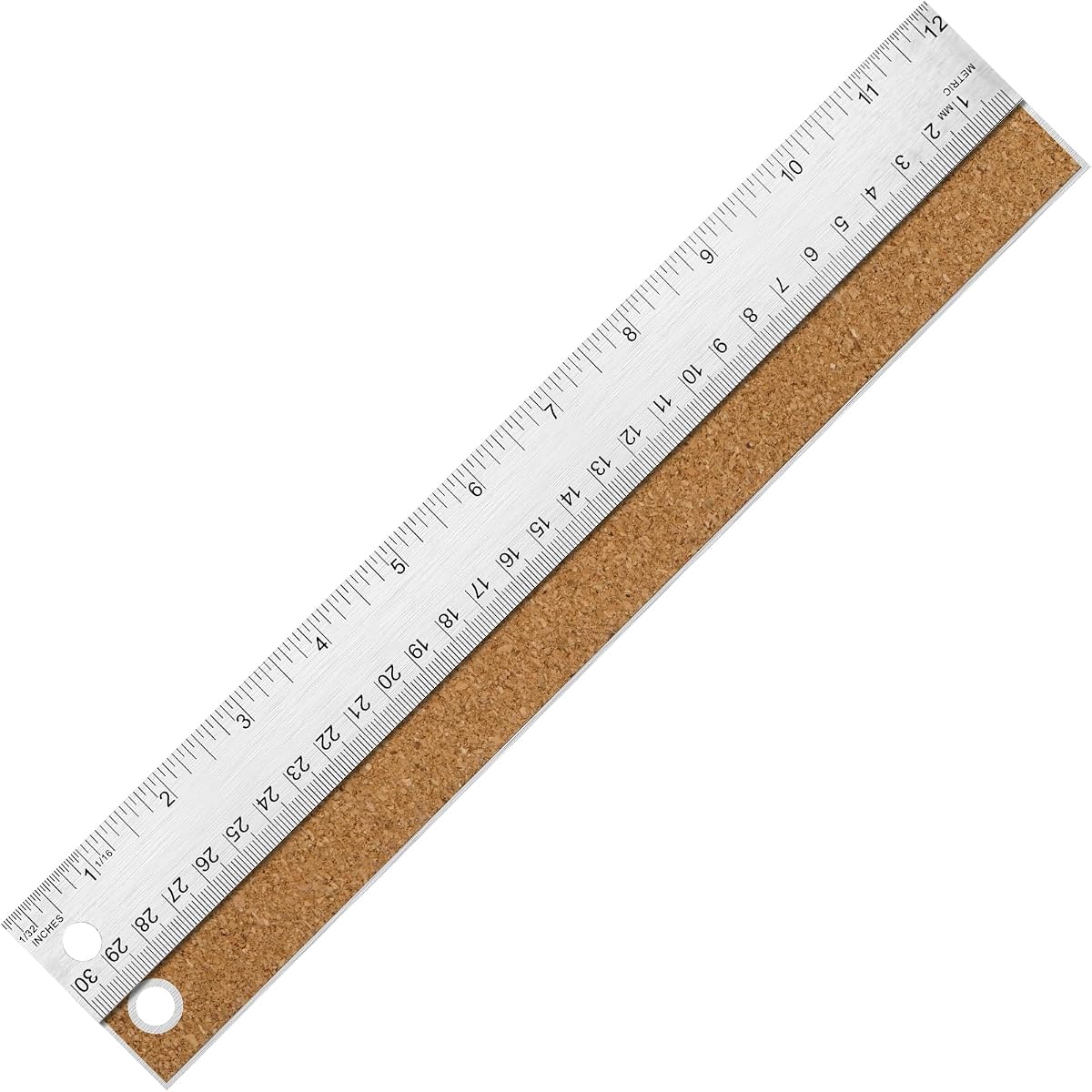 12 Inch Metal Ruler with Cork Backing, Imperial & Metric Markings | Non-Slip Cork Backing, Prevents Ink & Pencil, Stainless Steel Straight Edge, School Office Engineering Drafting Woodworking