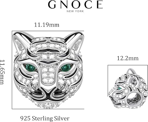 Miniatura 7 de GNOCE Dijes de lobo de tigre para pulsera de plata de ley 925 con cuentas de cabeza de animal y león para mujeres, hombres, niñas, niños, collar,
