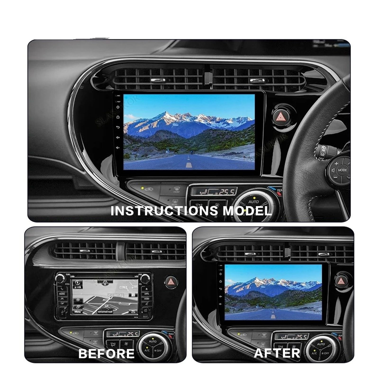 Mascherina Autoradio Cornice Stereo 9 Pollici RHD Autoradio Fascia Pannello Manica Filo Telaio Cruscotto Accessori per Toyota per Aqua per Prius C 2018 2019 2020
