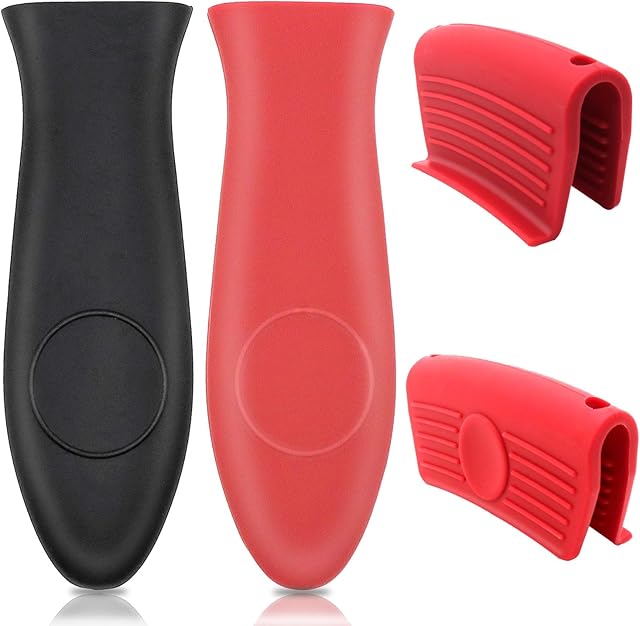 4 Pieces Silicone Hot Handle Pot Holder and Assist Handle Holder Cast Iron Skillet Handle Cover Skillets Handles Grip Sleeve for Cast Iron Pot Woks Frying Pans Griddles Skillets Oven Cookware