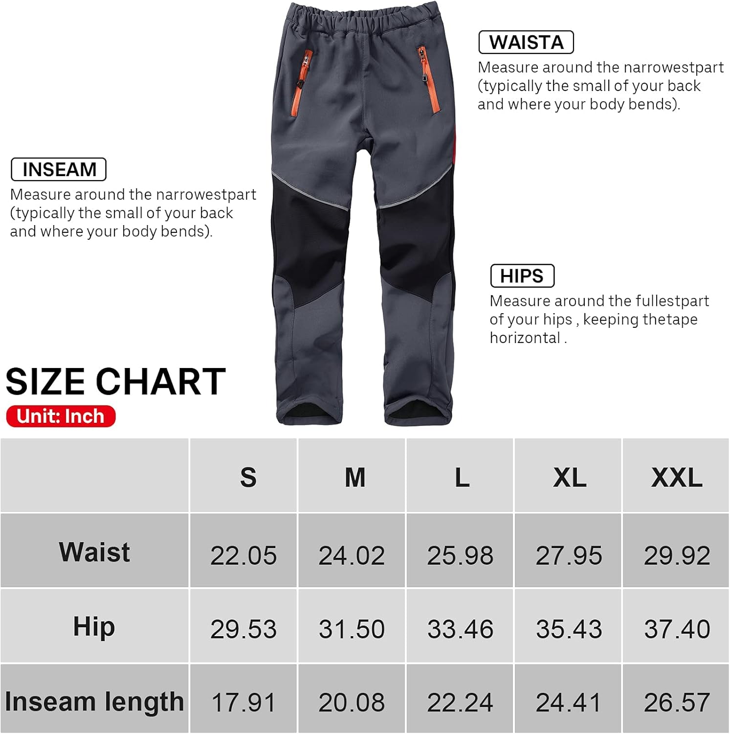 Asfixiado Kids Boys Girls Ski Waterproof Fleece Lined Soft Shell Pants Snow Insulated Windproof Winter Pants Hiking,Camping,Travel #1510 Grey-M : Clothing, Shoes & Jewelry