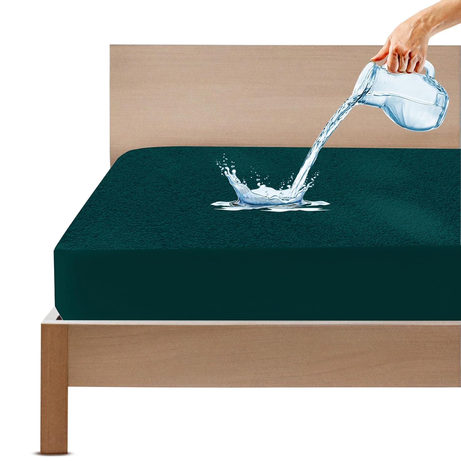 GADDA CO 100% Waterproof Mattress Protector with Cotton Feel Terry Fabric, Ultra Soft, Breathable & Hypoallergenic | Double Bed Size 78×48 Inch (6.5×4 Feet) Fitted Cover (Peacock, Pack of 1)