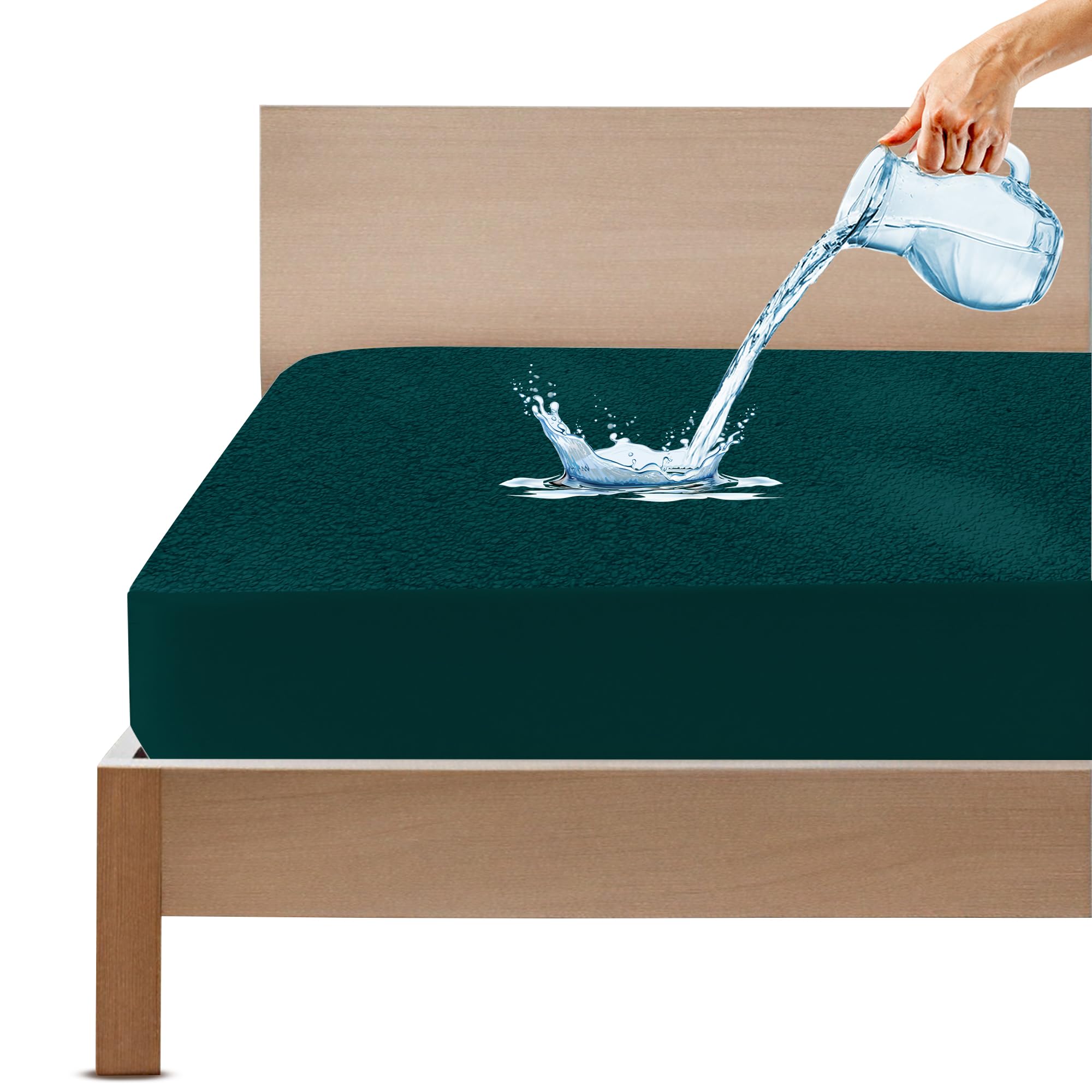 GADDA CO Waterproof Terry Cotton Feel Ultra Soft Mattress Protector King Size 72x84 Inch (6x7 Feet) | Hypoallergenic & Breathable Fitted Bed Cover Suitable for Up to 10 Inch (Peacock, Pack of 1)