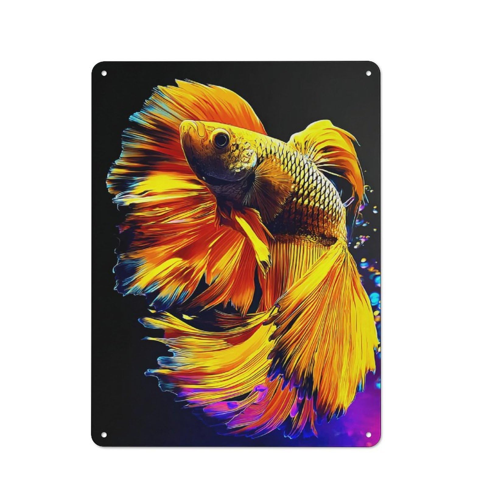 Junmoney Colorful Betta Fish Artwork -2 Rustic Tin Sign 40X30cm, Vintage Porch Wall Decor For Conservatory, Home Bar Or Utility Room