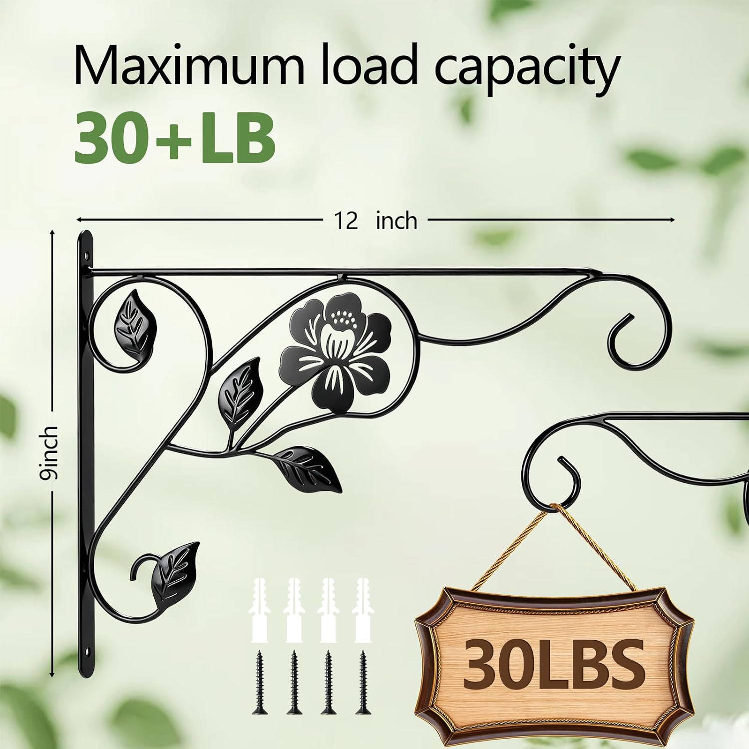 2 Pack Hanging Plant Brackets,Heavy Duty Plant Hangers Iron Hooks image 3
