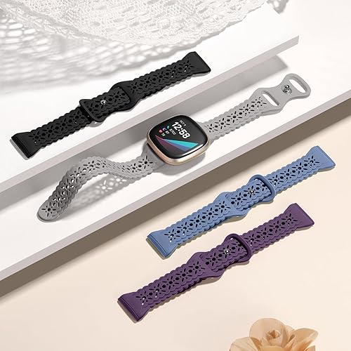 Miniatura 3 de Dirrelo Paquete de 4 bandas de encaje de silicona compatibles con bandas de Fitbit SenseBandas de Fitbit Versa 3 para mujerBandas de Fitbit Versa