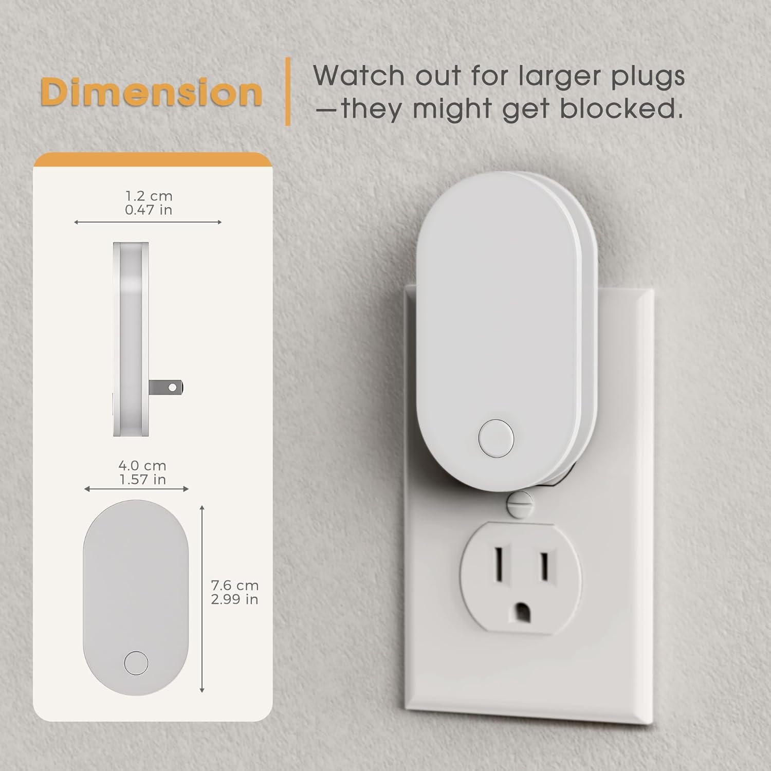 Briignite Night Lights Plug into Wall 2Pack LED Plug in Night Light with Dusk to Dawn Light Sensor, 1W 3000K Dimmable NightLight for Bathroom Hallway Bedroom Kids Room